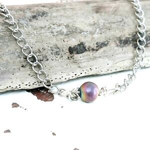 Dainty Titanium Hematite Crystal Beaded Choker Necklace, Stainless Steel 15"